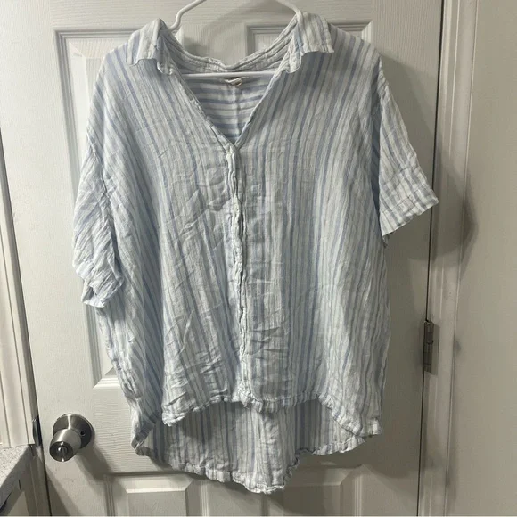 Women’s XXL (bundle of 2) Blue and white linen striped beach blouses - Picture 2 of 8